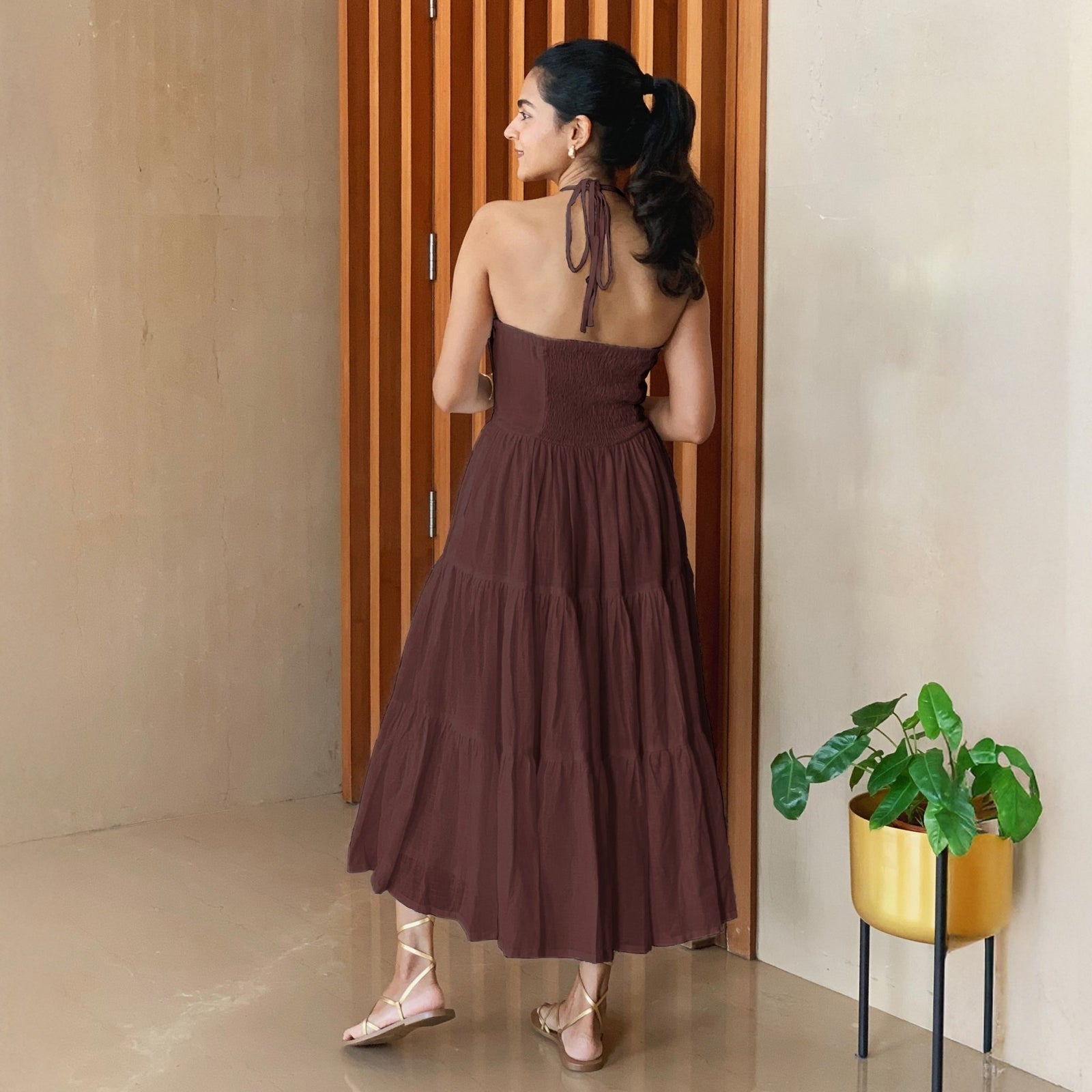 white christmas dresses Harmony Brown Cotton Midi Dress – Skirt Society main image 1