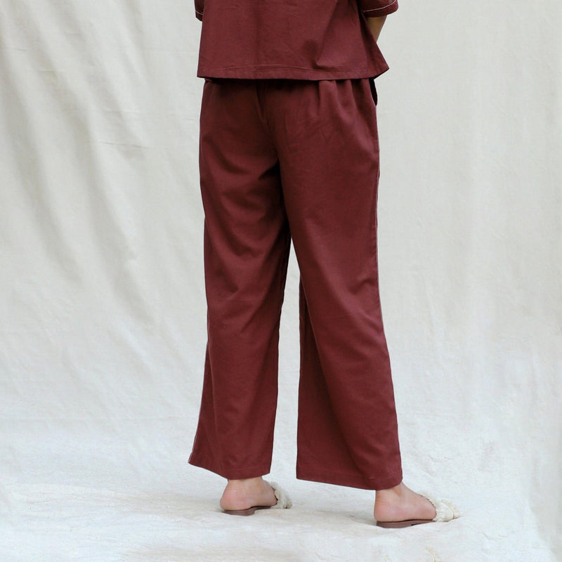 Brown 100% Cotton Mid-Rise Elasticated Pant