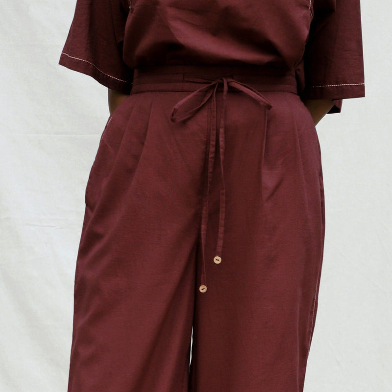 Brown 100% Cotton Mid-Rise Elasticated Pant