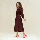 Brown Cotton Button-Down Yoked Maxi Dress