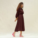 Brown Cotton Button-Down Yoked Maxi Dress