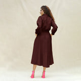 Brown Cotton Button-Down Yoked Maxi Dress