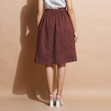 Brown Cotton Flared Elasticated Knee Length Skirt