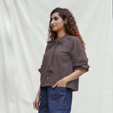 Brown Cotton Flax Button-Down Shirt