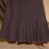 Brown Cotton Flax Crew Neck Floor Length Tier Dress