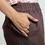 Right Detail of a Model wearing Solid Brown Cotton Flax Culottes