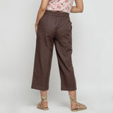 Back View of a Model wearing Solid Brown Cotton Flax Culottes