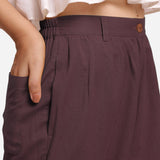 Front Detail of a Model wearing Brown Cotton Flax Wide Legged Straight Pant