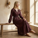 Brown Cotton Flax Fit and Flare Maxi Tier Dress