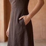 Brown Cotton Flax Fit and Flare Short Dress