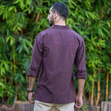 Brown Cotton Flax Front Pocket Full Sleeve Shirt