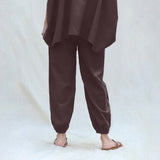 Brown Cotton Flax High-Rise Elasticated Jogger Pant