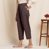 Brown Cotton Flax High-Rise Pegged Chino Pant