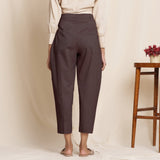 Brown Cotton Flax High-Rise Pegged Chino Pant