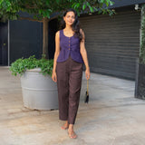 Brown Cotton Flax High-Rise Straight Leg Pant