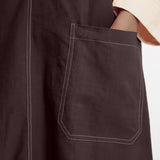 Brown Cotton Flax Paneled Midi Shift Dress