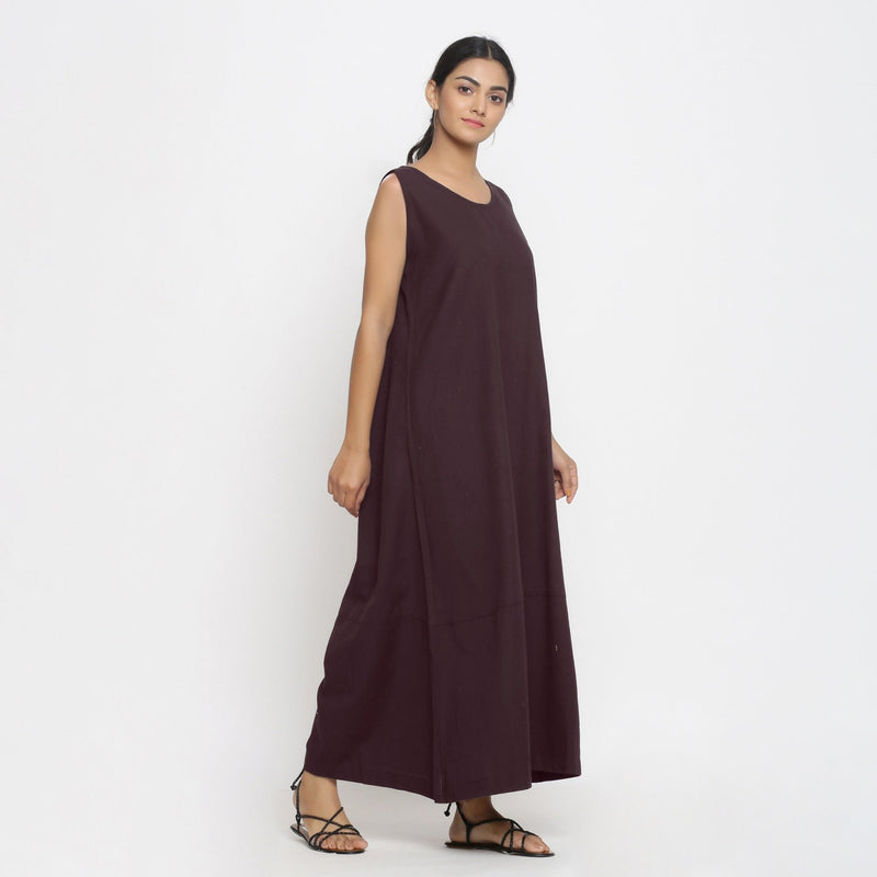 Brown Cotton Flax Scoop Neck Sleeveless Maxi Dress 44" / Regular (5'2" - 5'6") Brown Cotton Flax Scoop Neck Sleeveless Maxi Dress 44" / Regular (5'2" - 5'6")