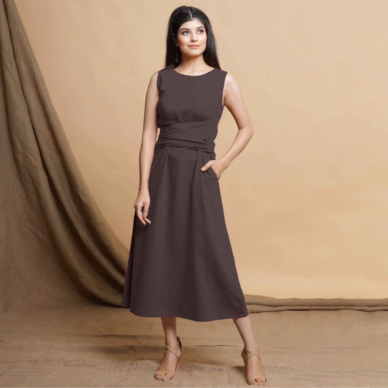 light brown midi dress Light Brown Ribbed Bodycon Dress - All Dresses