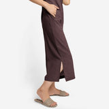 Brown Cotton Flax Sleeveless Wide Legged Jumpsuit