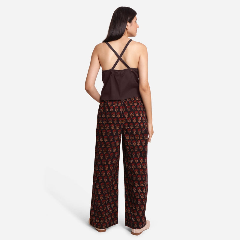 Brown Cotton Flax U-Neck Criss-Cross Spaghetti Top