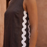 Brown Cotton Flax Wavy Stripe Maxi Shift Dress