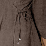 Brown Cotton Linen Asymmetrical V-Neck Godet Top
