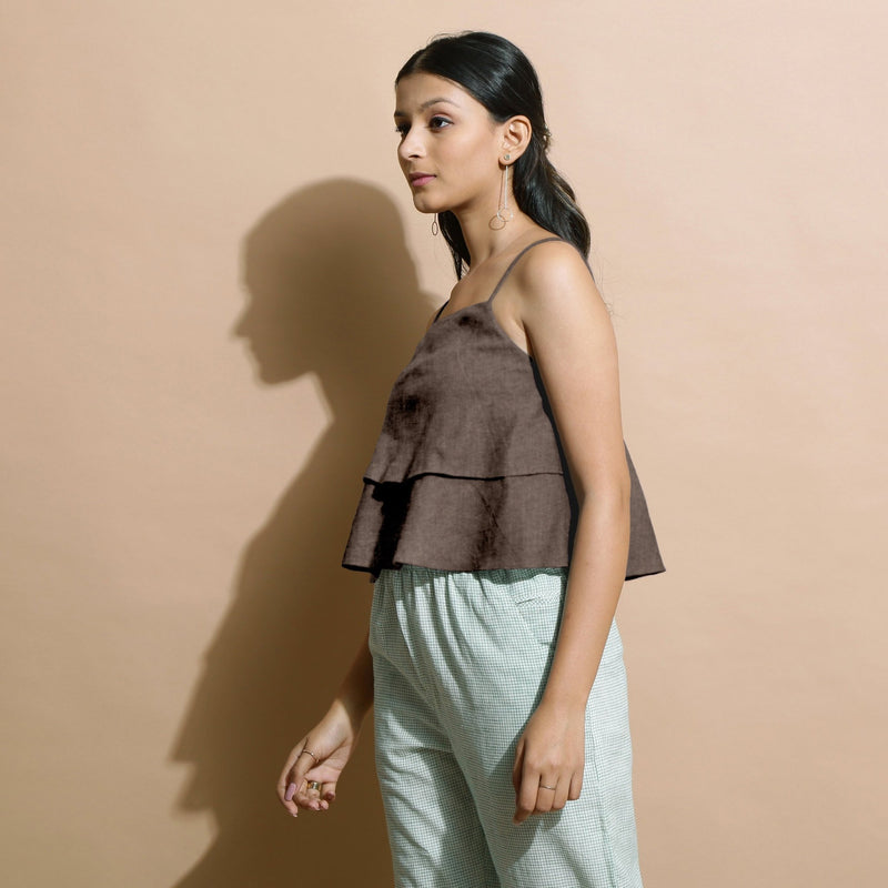 Brown Cotton Linen Camisole Crop Top