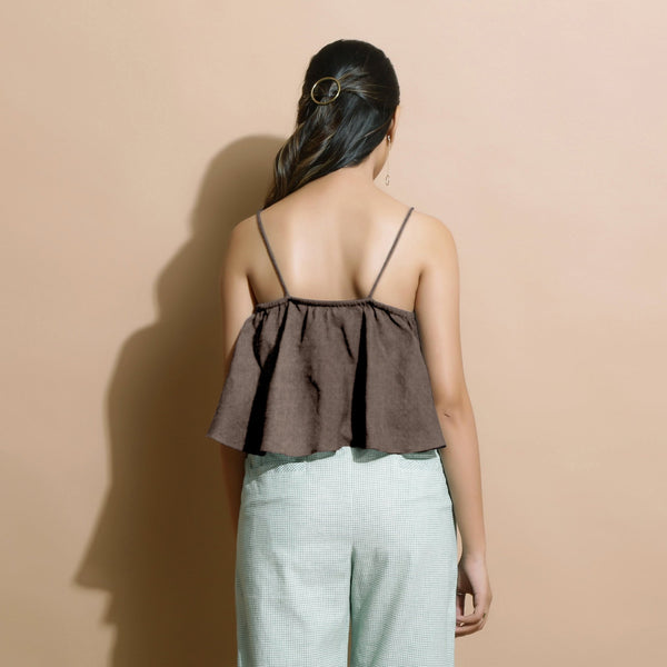 Brown Cotton Linen Camisole Crop Top