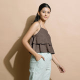 Brown Cotton Linen Camisole Crop Top