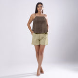 Brown Cotton Linen Flared Camisole Top