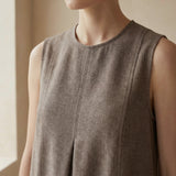 Brown Cotton Linen Sleeveless Paneled Swing Dress
