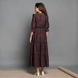 Brown Hand-Beaded Cotton Flax Boho Maxi Dress