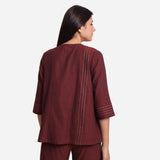 Back View of a Model wearing Brown Mangalgiri Cotton Tunic Top