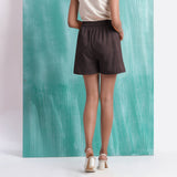 Brown Mirror Work Cotton Flax Mid-Rise Elasticated Shorts