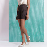 Brown Mirror Work Cotton Flax Mid-Rise Elasticated Shorts