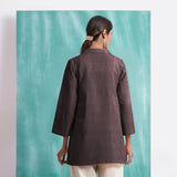 Brown Mirror Work Cotton Flax Welt Pocket Coat