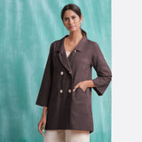 Brown Mirror Work Cotton Flax Welt Pocket Coat