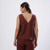 Back View of a Model wearing Brown Straight Mangalgiri Cotton Top