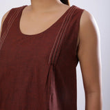 Front Detail of a Model wearing Brown Straight Mangalgiri Cotton Top