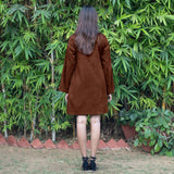 Brown Warm Cotton Corduroy A-Line Short Dress