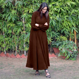 Brown Warm Cotton Corduroy Fit and Flare Maxi Dress