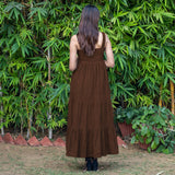 Brown Warm Cotton Corduroy Gathered Maxi Tier Dress