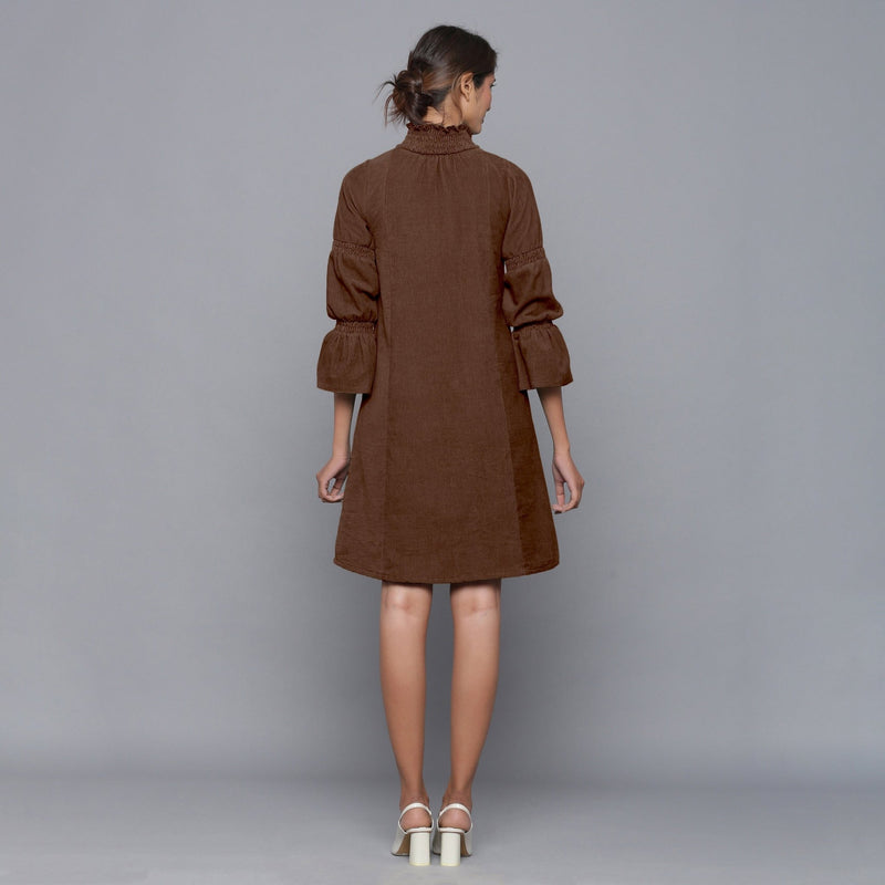 Brown Warm Cotton Corduroy High Neck Short Dress Custom Size (Free) / Custom Height (Free) Brown Warm Cotton Corduroy High Neck Short Dress Custom Size (Free) / Custom Height (Free)