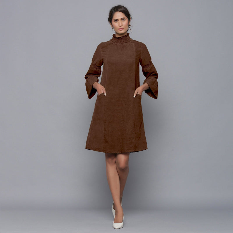 Brown Warm Cotton Corduroy High Neck Short Dress Custom Size (Free) / Custom Height (Free) Brown Warm Cotton Corduroy High Neck Short Dress Custom Size (Free) / Custom Height (Free)