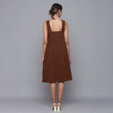 Brown Warm Cotton Corduroy Knee Length Flared Dress