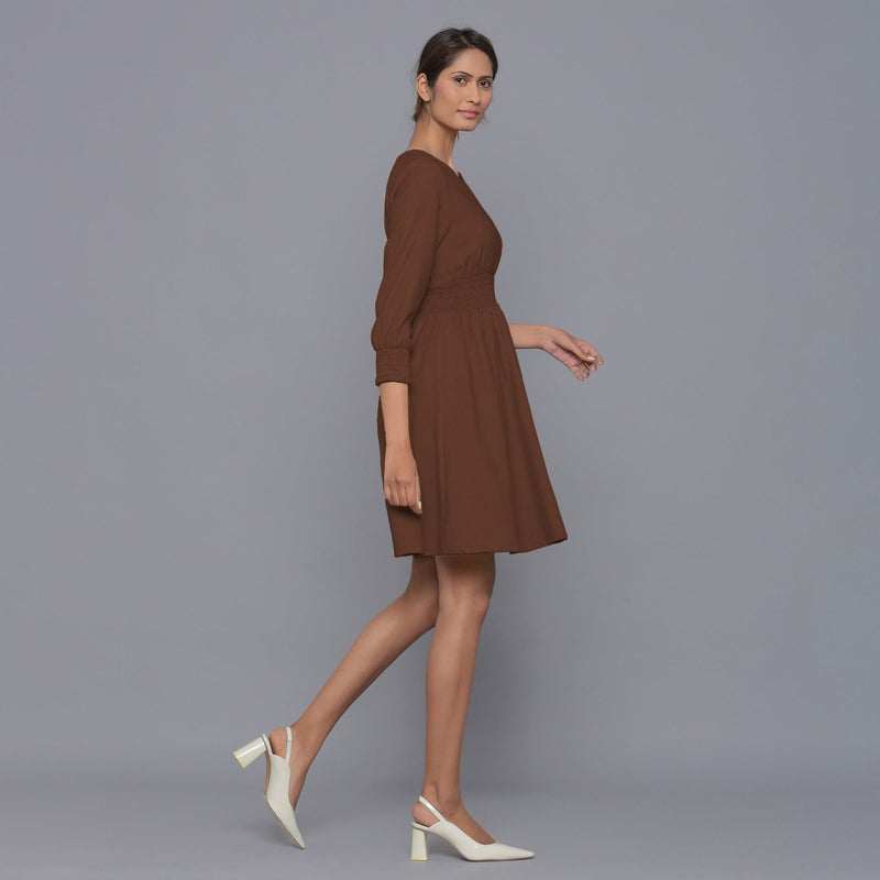 Brown Warm Cotton Corduroy Short Dress