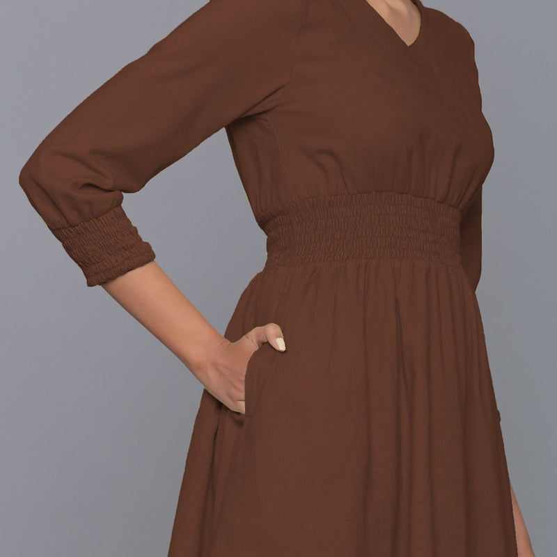 Brown Warm Cotton Corduroy Short Dress