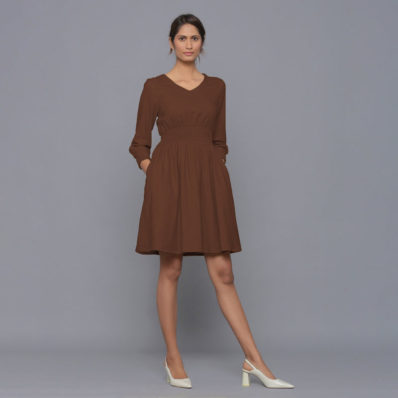 Brown Warm Cotton Corduroy Short Dress