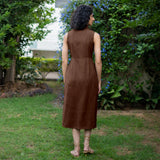 Brown Warm Cotton Corduroy Sleeveless Midi Blazer Dress