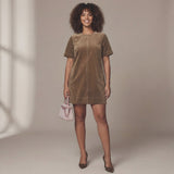 Brown Warm Cotton Velvet A-Line Short Dress